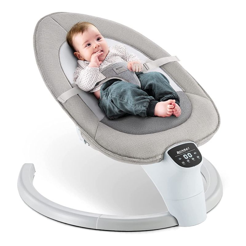 Photo 1 of Baby Swing, RONBEI Comfort Cradling Baby Swing for Infants, Natural Sway in 8 Speeds, Soothe Portable Newborn Swing with Music/Remote Control/Timing Function
