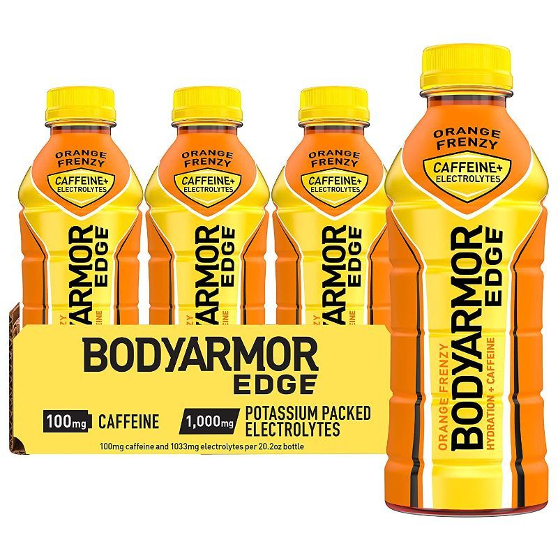 Photo 1 of ** MANUFACTURE DATE : 03/14/2021** BODYARMOR EDGE Sports Drink with Caffeine, Orange Frenzy, Potassium-Packed Electrolytes, Caffeine Boost, Natural Flavors With Vitamins, Perfect for Athletes 20.2 Fl Oz (Pack of 12) NO PRINTED EXP DATE - NON REFUNDABLE 

