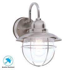 Photo 1 of 1-Light Brushed Nickel Outdoor Cottage Wall Lantern Sconce
