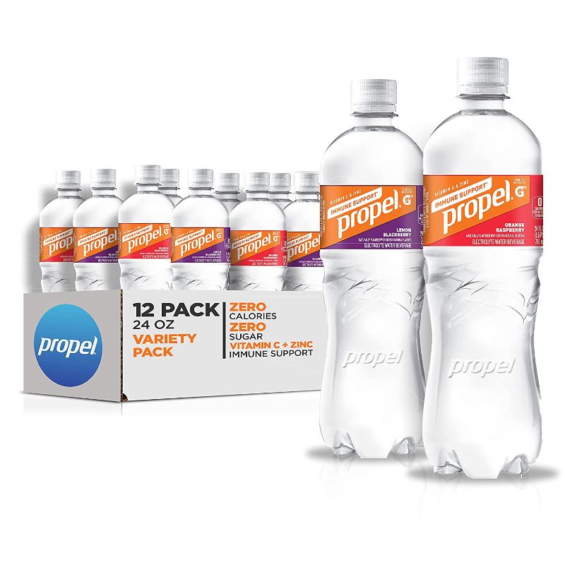 Photo 1 of **BEST BY 2/06/2022** Propel Immune Support with Vitamin C + Zinc, Lemon Blackberry & Orange Raspberry Variety Pack, 24oz Bottles, Pack of 12
