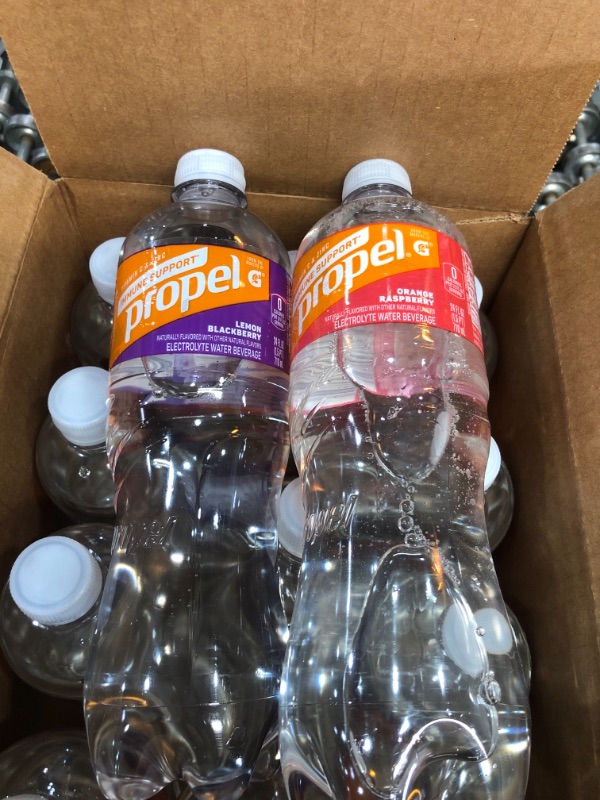 Photo 1 of **BEST BY 2/06/2022** Propel Immune Support with Vitamin C + Zinc, Lemon Blackberry & Orange Raspberry Variety Pack, 24oz Bottles, Pack of 12

