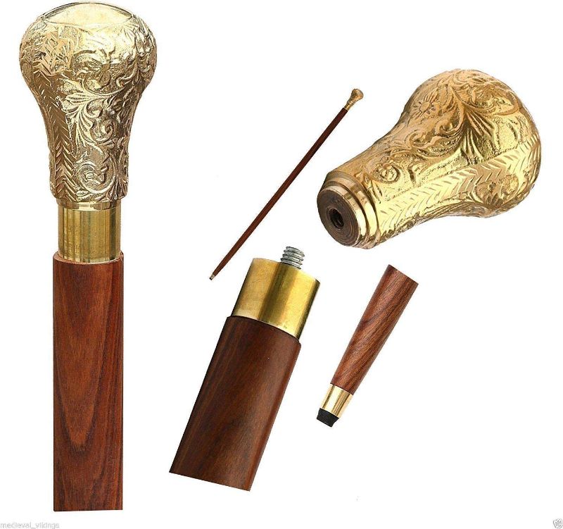 Photo 1 of **SAME MODEL DIFFERENT COLOR** SouvNear Brass Handle 37.4 Sticks in Natural Wood Elegant Walking Cane
