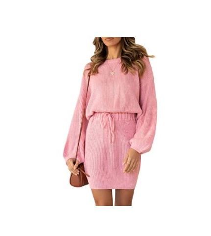 Photo 1 of MITILLY Women's Long Balloon Sleeve Crewneck Casual Knitted Bodycon Pullover Sweater Mini Dress
