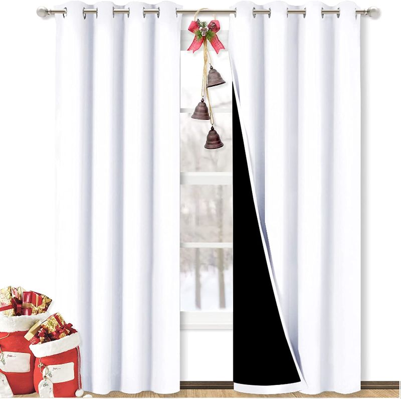 Photo 1 of NICETOWN 100% Blackout Window Curtain Panels, Heat and Full Light Blocking Drapes with Black Liner for Nursery, 84 inches Drop Thermal Insulated Draperies (White, 2 Pieces, 52 inches Wide Each Panel)