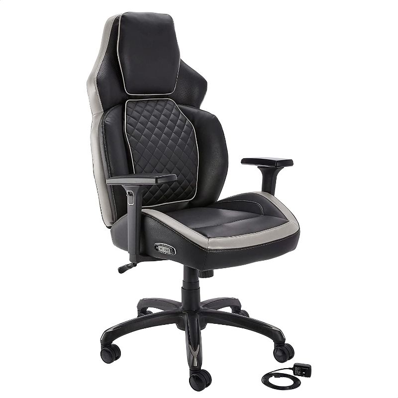 Photo 1 of Amazon Basics Ergonomic Gaming Chair with Bluetooth Speakers and Built-in Mic, Push-Button Height Control - Grey
