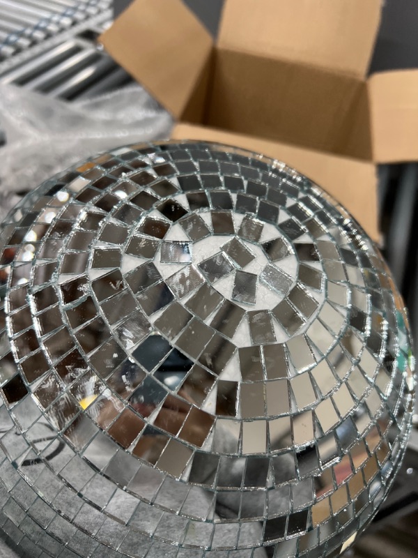 Photo 3 of 12 Inch Disco Light Mirror Ball 80's 90's Stylish Mirror Ball Decoration Party Disco Light Ball Silver Hanging Disco Ball for DJ Club Stage Bar Party Wedding Holiday Decoration (16 Inches)