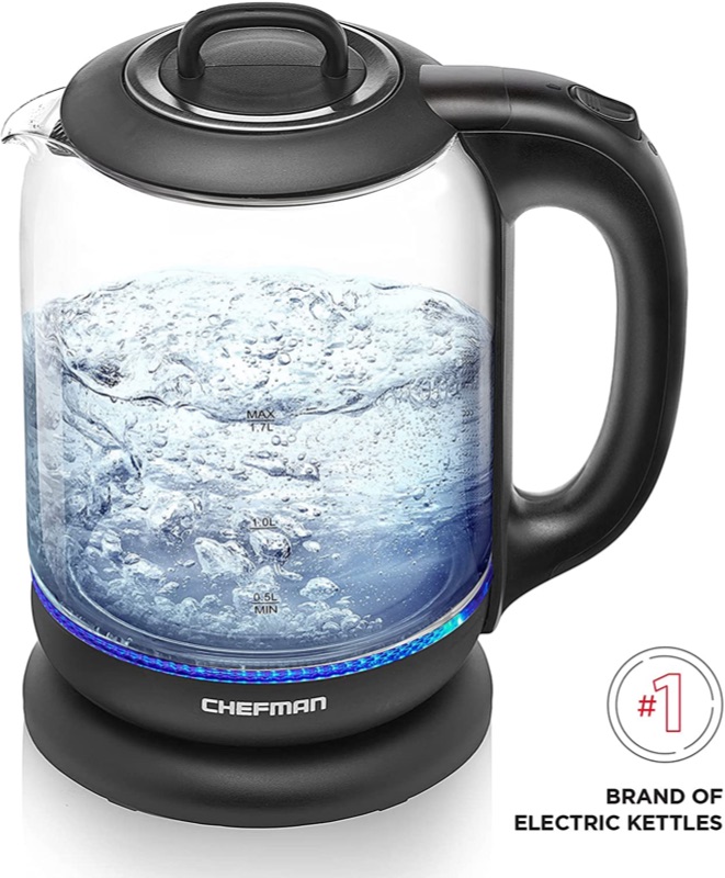 Photo 1 of Chefman 1.7 Liter Electric Kettle With Tea Infuser, Cordless With Removable Lid And 360 Swivel Base, LED Indicator Lights* did not turn on parts only *