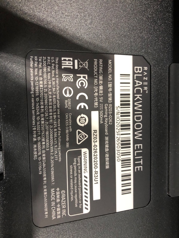 Photo 3 of Razer BlackWidow Elite Mechanical Gaming Keyboard: Green Mechanical Switches - Tactile & Clicky - Chroma RGB Lighting - Magnetic Wrist Rest - Dedicated Media Keys & Dial - USB Passthrough