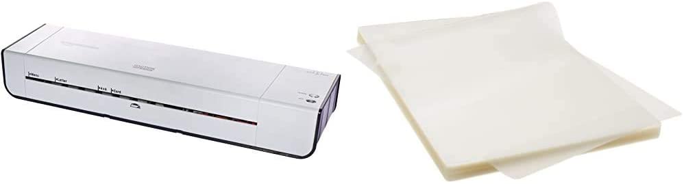 Photo 1 of AmazonBasics 12-Inch Thermal Laminator Machine & Letter Size Sheets Laminating Pouches 9 x 11.5in, 100-pack