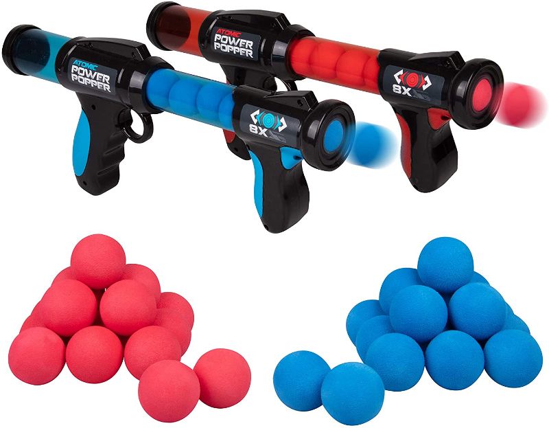 Photo 1 of Hog Wild Atomic Power Popper Red and Blue Battle Set - Two Rapid Fire Foam Ball Blaster Guns with 32 Foam Balls