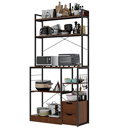 Photo 1 of 5-Tier with 2 Storage Cabinet Metal Kitchen Baker's Rack, Microwave Storage Rack Oven Stand with Wine Storage Organizer Workstation,Particleboard Kitchen Shelf
