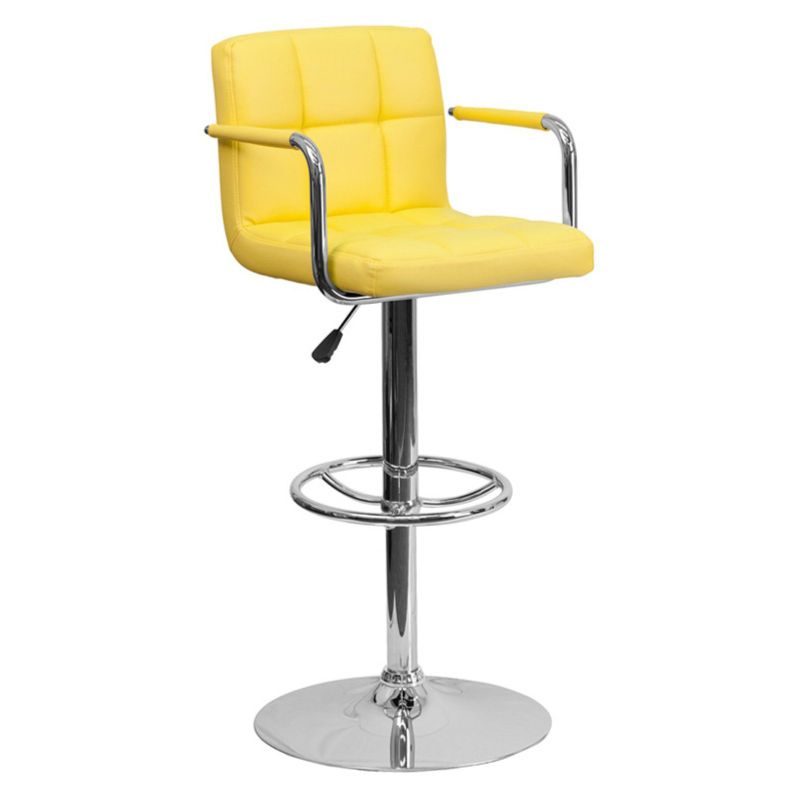 Photo 1 of **2 OF -Yellow Quilted Vinyl Barstool, Adj Height, Weight Capacity: 330 Lb.
