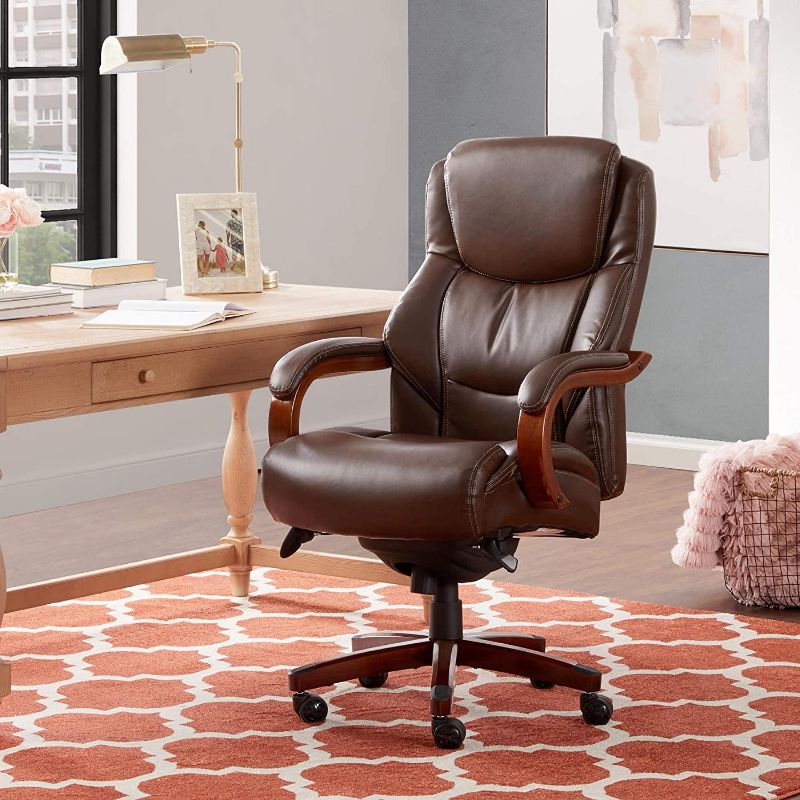 Photo 1 of La-Z-Boy Delano Big & Tall Executive Office Chair | High Back Ergonomic Lumbar Support, Bonded Leather, Brown | 45833 model
