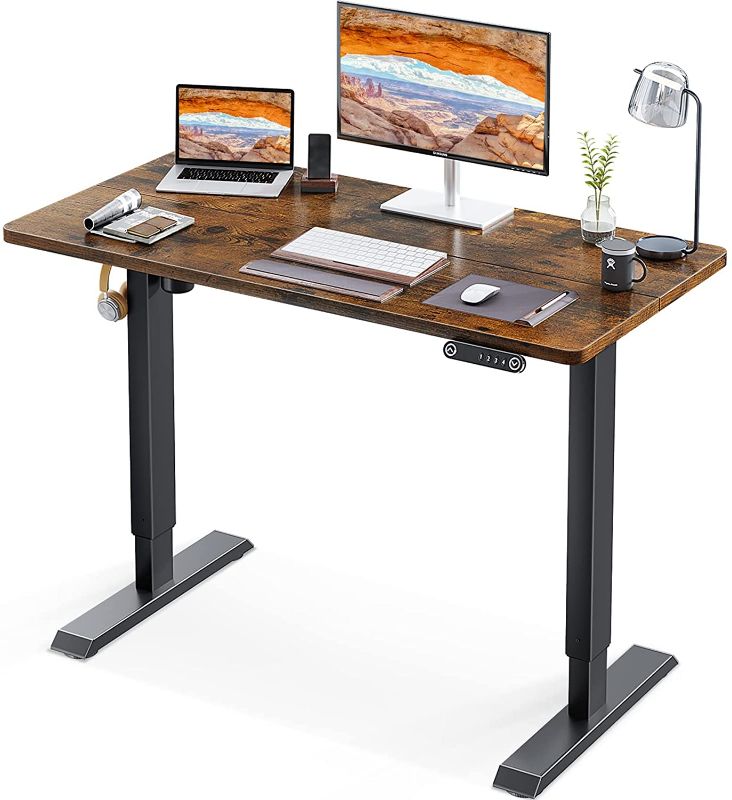 Photo 1 of (Incomplete - Frame Only) KKL 48-inch Height Adjustable Electric Standing Desk, 48 x 24 Inches Stand Up Desk with Splice Board and Hook, Sit Stand Desk with Rustic Brown Top and Black Frame
