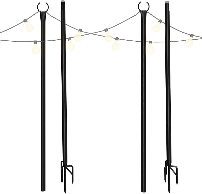 Photo 1 of ***ONLY ONE POLE*** Holiday Styling String Light Pole - Outdoor Metal Poles with Hooks for Hanging String Lights - Garden, Backyard, Patio Lighting Stand for Parties, Wedding
