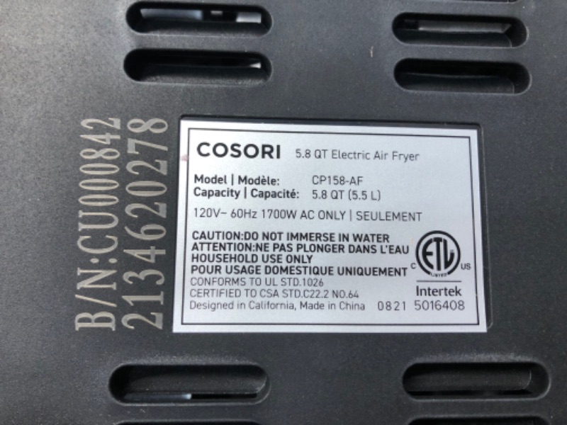 Photo 1 of COSORI Air Fryer Oven Combo 5.8QT Max Xl Large Cooker