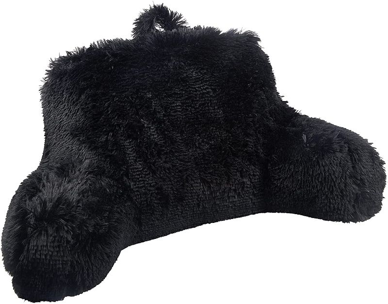 Photo 1 of (Damaged) Klear Vu Shaggy Bed Rest Back Support Pillow, Black
