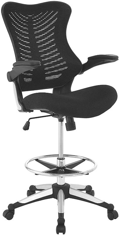 Photo 1 of Modway Charge Drafting Chair - Reception Desk Chair - Drafting Stool with Flip-Up Arms in Black
