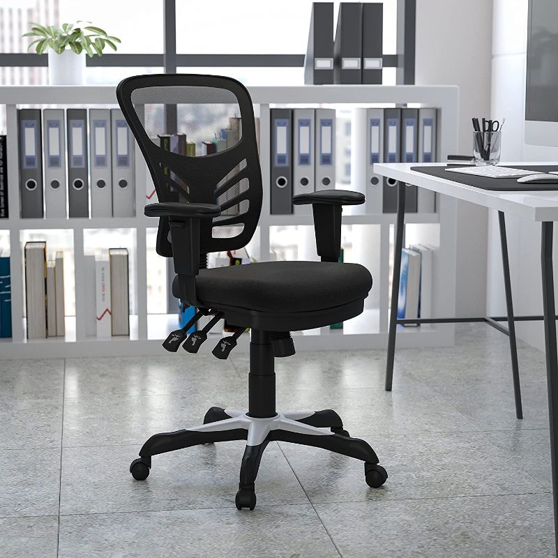 Photo 1 of Flash Furniture Mid-Back Black Mesh Multifunction Executive Swivel Ergonomic Office Chair with Adjustable Arms
