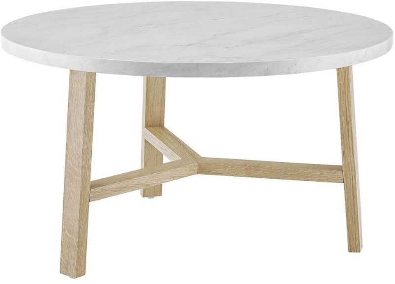 Photo 1 of 30 inch Round Coffee Table in White Faux Marble and Light Oak
- Previously opened 