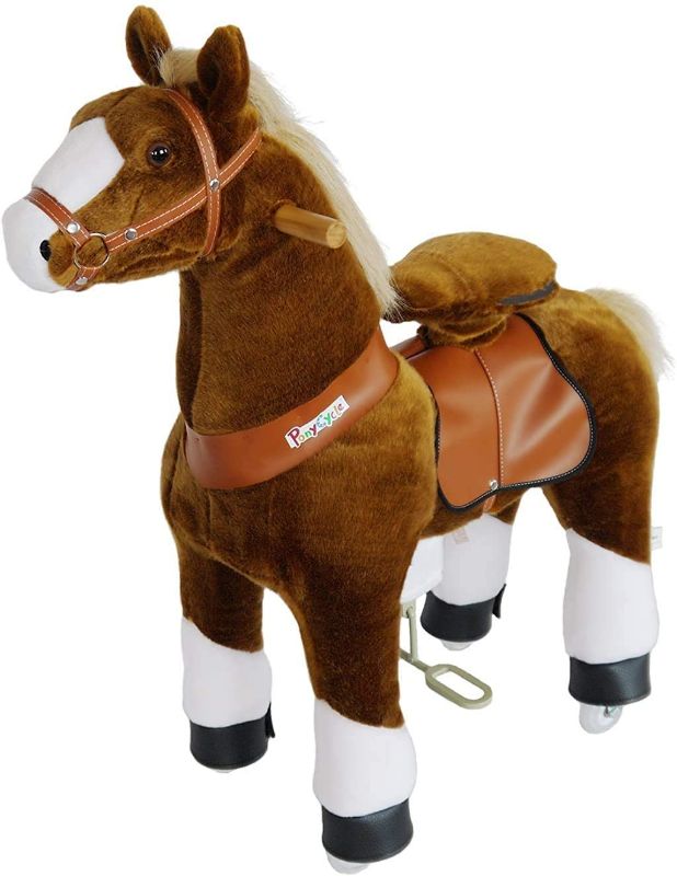 Photo 1 of PonyCycle Official Riding Horse Toy with Brake, Sound & Pedal Pad Mechanical Pony Brown Giddy up Pony Plush Walking Animal U3 for Age 3-5 Years - Ux324
