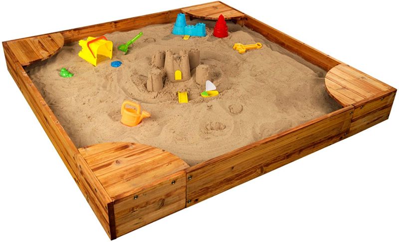 Photo 1 of (Used - Parts Only) KidKraft Wooden Backyard Sandbox with Built-in Corner Seating and Mesh Cover, Kid's Outdoor Furniture, Honey