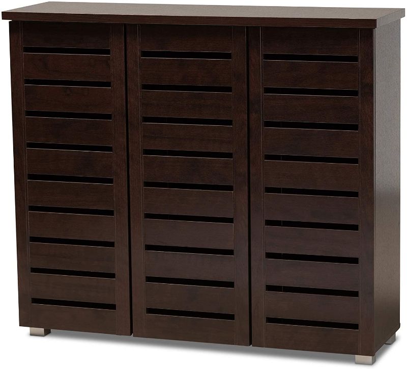 Photo 1 of (Incomplete - Missing Components) Wholesale Interiors Baxton Studio Adalwin Modern and Contemporary 3-Door Dark Brown Wooden Entryway Shoes Storage Cabinet
