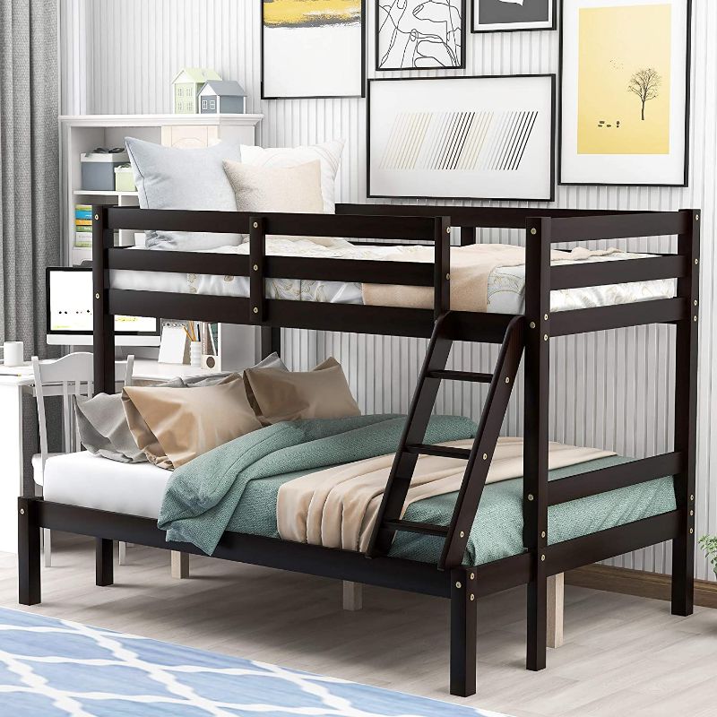 Photo 1 of (Incomplete - Box 1 of 3 Only) GAOFEIYANG Solid Wood Twin Over Full Bunk Bed Frame with Ladder Safety Guardrails for Kids, Teens, Adults,No Box Spring Required
