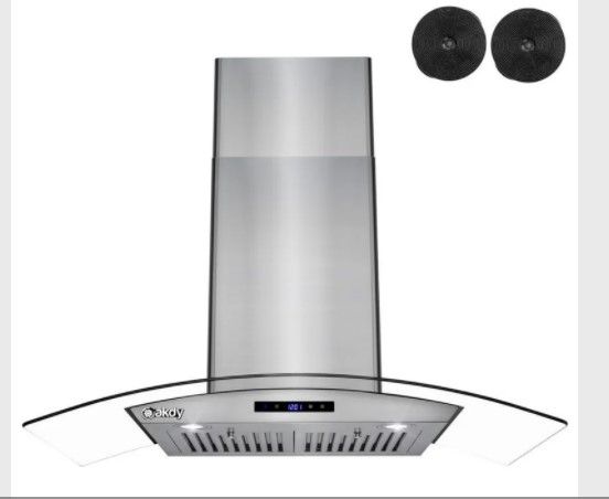 Photo 1 of AKDY 36 in. Convertible Wall Mount Range Hood in Stainless Steel with Tempered Glass, Touch Control and Carbon Filters USED 62115
