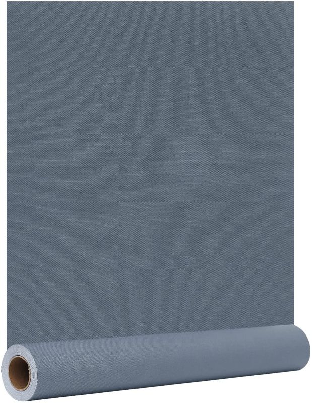 Photo 1 of 24"x394" Grasscloth Peel and Stick Blue Wallpaper Thick Fabric Self-Adhesive Contact Paper Removable Faux Linen Textured Solid Teal Wallpaper for Walls Living Room Bedroom Counter Top Liners Fireplace
