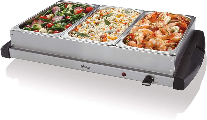 Photo 1 of Oster Buffet Server Warming Tray | Triple Tray, 2.5 Quart, Stainless Steel
