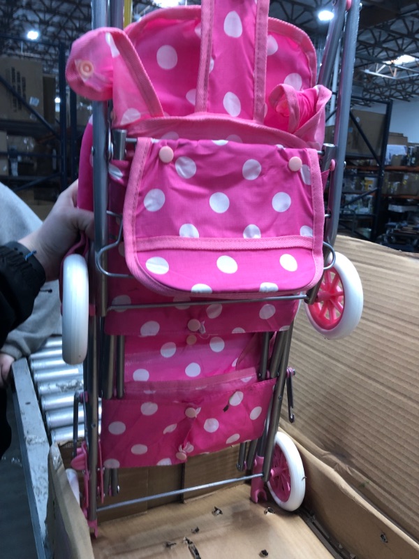 Photo 4 of Badger Basket Triple Doll Stroller - Pink Polka Dots (fits American Girl Dolls)
