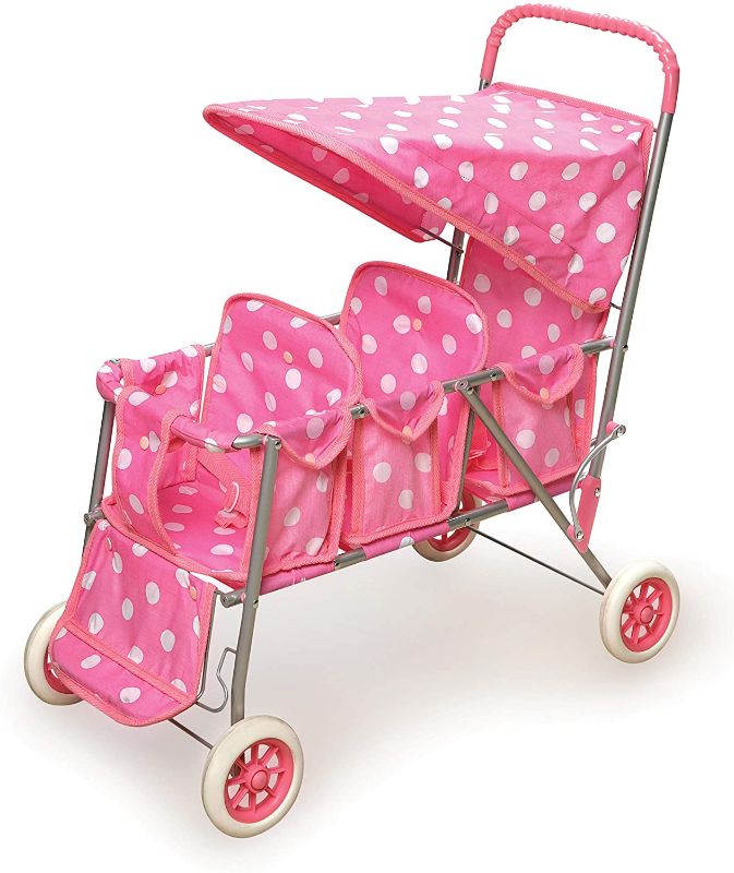 Photo 1 of Badger Basket Triple Doll Stroller - Pink Polka Dots (fits American Girl Dolls)
