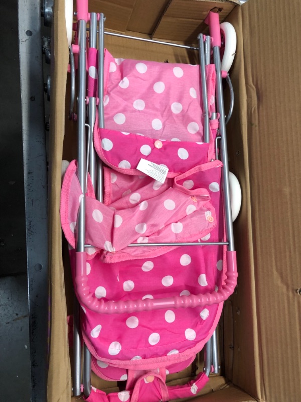 Photo 2 of Badger Basket Triple Doll Stroller - Pink Polka Dots (fits American Girl Dolls)
