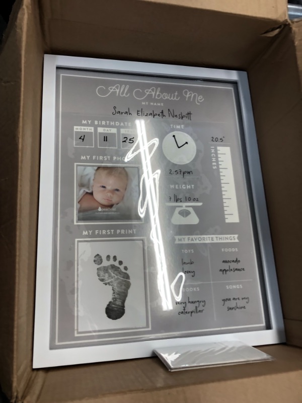 Photo 2 of Pearhead All About Me Baby’s 1st Year Frame and Clean-Touch Ink Pad, Baby Highlight Board, Creative Baby Keepsakes, Gray
