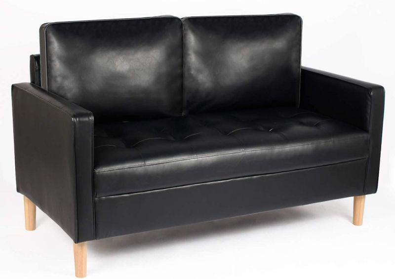 Photo 1 of (Used - Parts Only) AILEEKISS Mid-Century Loveseat Faux Leather Sofa Couch with Armrest for Two People Modern 2 Seater Sofa for Living Room (2-Seater, Black)
