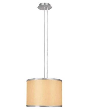 Photo 1 of 1-Light Beige and Brushed Steel Pendant with Drum Shade
