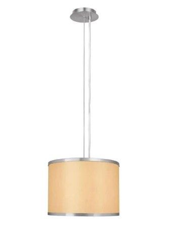 Photo 1 of 1-Light Beige and Brushed Steel Pendant with Drum Shade
