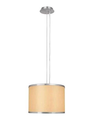 Photo 1 of 1-Light Beige and Brushed Steel Pendant with Drum Shade
