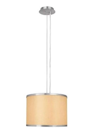 Photo 1 of 1-Light Beige and Brushed Steel Pendant with Drum Shade
