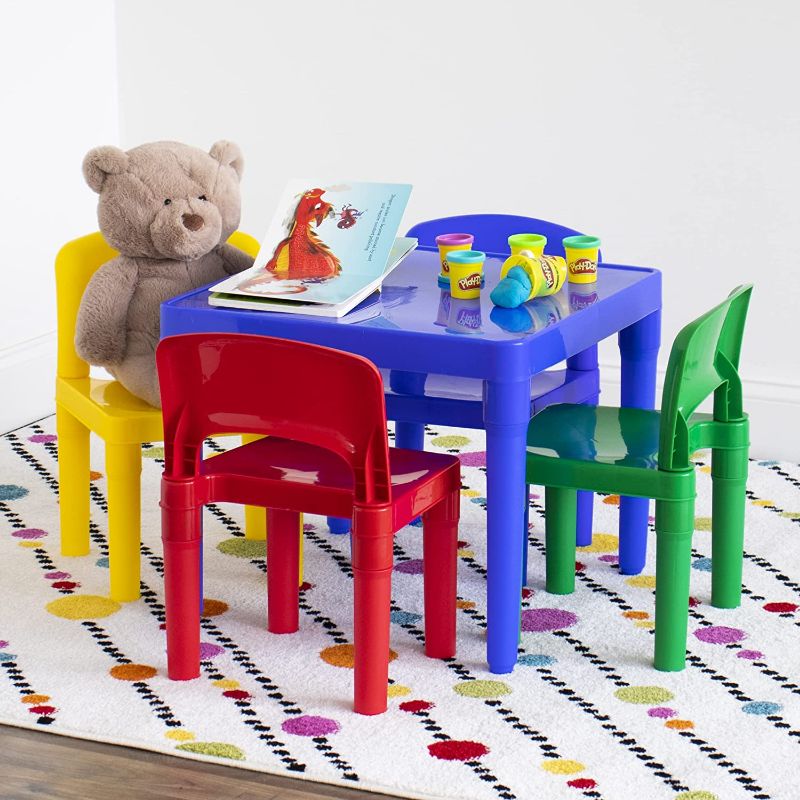 Photo 1 of Humble Crew, Blue Primary Kids Lightweight Plastic Table & 4 Chairs Set, Square 20 x 20 x 17 inches

