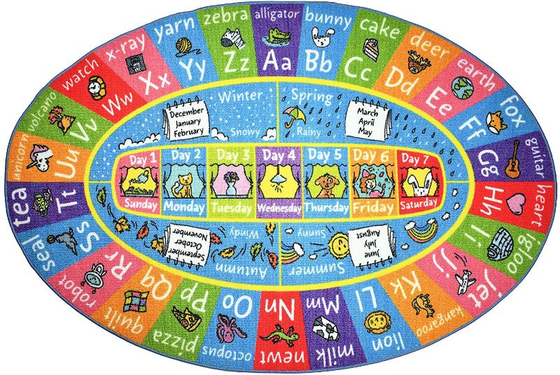 Photo 1 of KC Cubs Playtime Collection ABC Alphabet, Seasons, Months and Days of The Week Educational Learning & Game Oval A rea Rug Carpet for Kids and Children Bedrooms and Playroom Size: 7' 8" x 9' 10''


