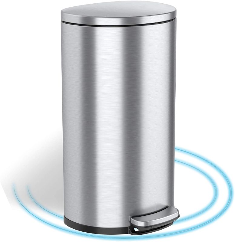 Photo 1 of *READ BELOW** iTouchless SoftStep 8 Gallon Trash Can with Removable Inner Bucket and AbsorbX Odor Filter, Stainless Steel, 30 Liter Semi-Round Step Pedal Garbage Bin for Kitchen, Bathroom, Office, Quiet Lid Close

