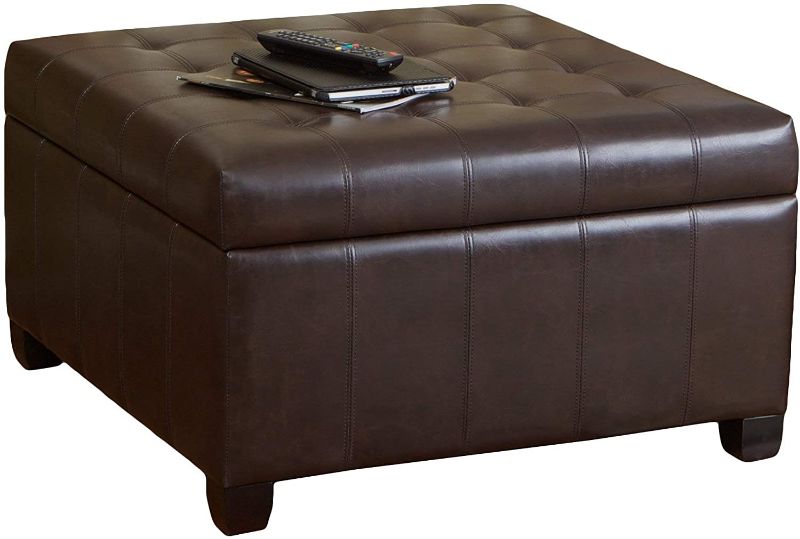 Photo 1 of **MISSING LEGS** Christopher Knight Home Alexandria Bonded Leather Storage Ottoman, Marbled Brown
