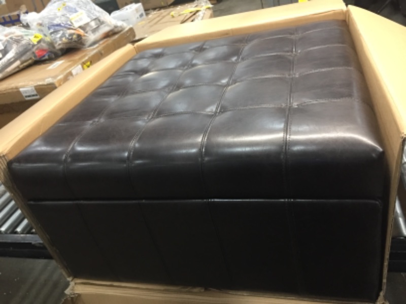 Photo 2 of **MISSING LEGS** Christopher Knight Home Alexandria Bonded Leather Storage Ottoman, Marbled Brown
