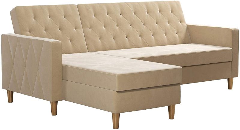 Photo 1 of (Incomplete - Box 1 of 2 Only) CosmoLiving by Cosmopolitan Liberty Sectional Storage, Ivory Velvet Futon,
