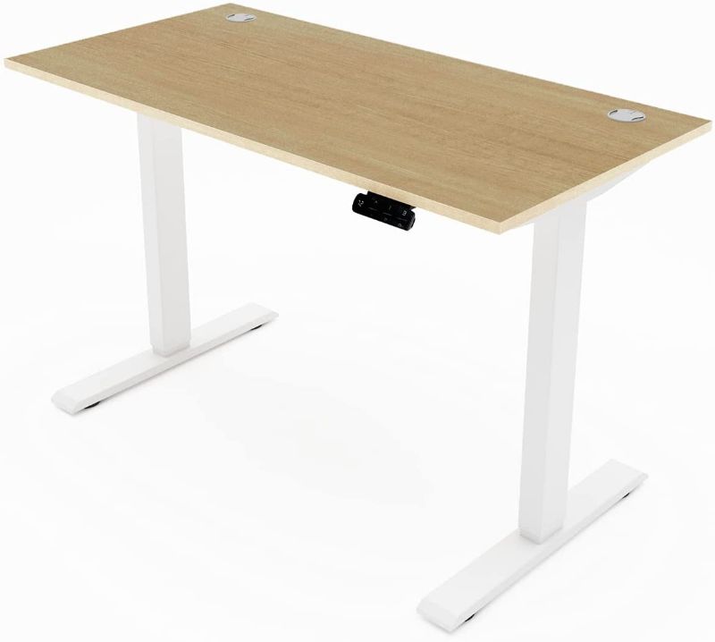 Photo 1 of (Incomplete - Parts Only) Sunon Dual Motor Sit Stand Desk 48 x 24 Inches Height Adjustable Desk, Electric Standing Desk with 3 Memory Preset Controller One Piece Tabletop, Light Walnut Tabletop (120 x 60 cm)/White Frame
