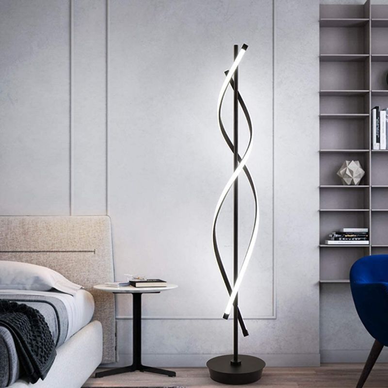 Photo 1 of 40W LED Floor Lamp Remote Control Dimmable Spiral Floor Lamp Indoor Tall Lamp Floor Lamp for Living Rooms Family Rooms Bedrooms Offices Lighting (Black)
