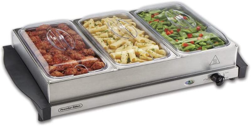 Photo 1 of Proctor Silex Server & Food Buffets Food Warmer for Parties, Three 2.2 Quart Stainless Steel Chafing Dishes, Adjustable Heat