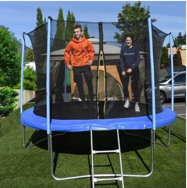 Photo 1 of  12 ft. Trampoline with Safety Net and Ladder in Black and Blue